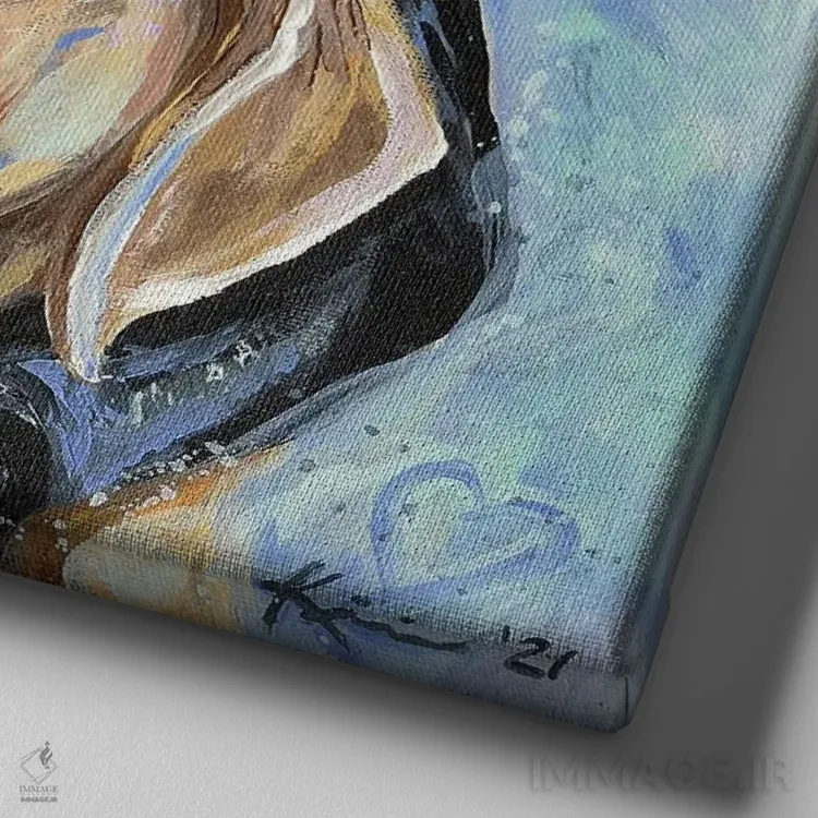 تابلو دکوراتیو عشق توله سگ ها اثر لینزی کیوی - نمای نزدیک بافت بوم