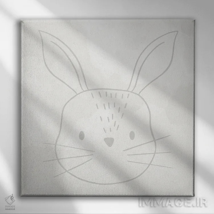 تابلو مینیمال خرگوش نرم و بامزه اثر لیدی لوئیز دیزاینز - نمای روبهرو روی دیوار