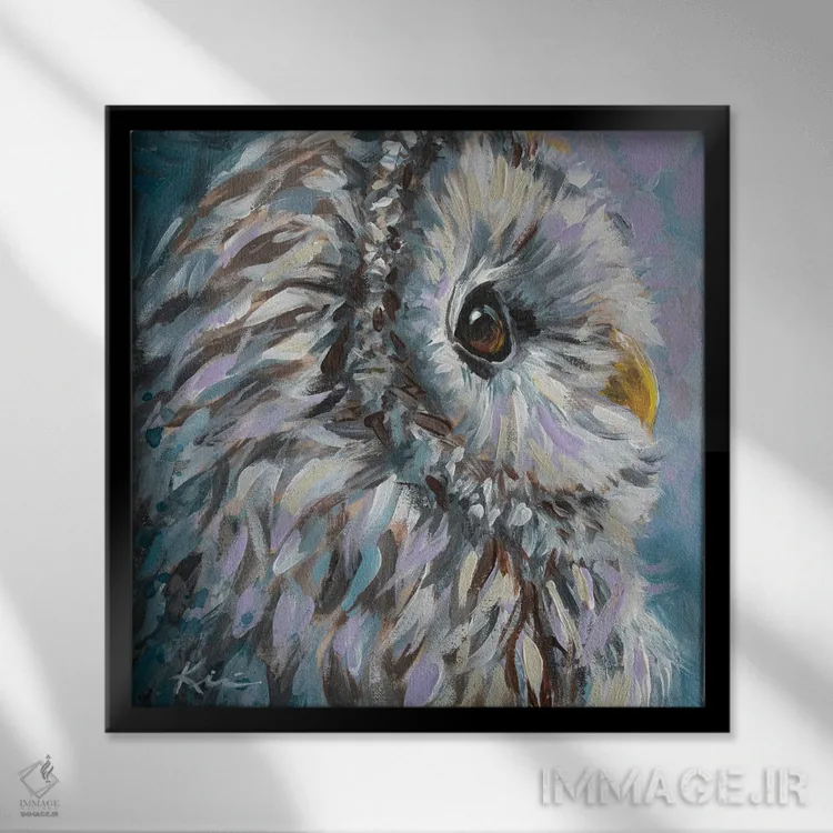 تابلو دکوراتیو جغد راه راه اثر لینزی کیوی - نمای قابدار مشکی