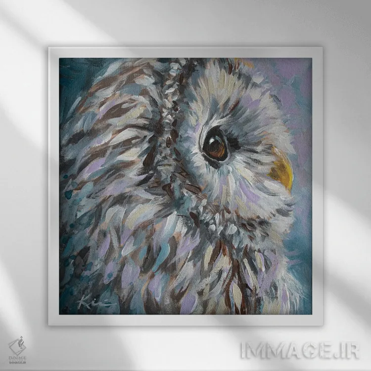 تابلو دکوراتیو جغد راه راه اثر لینزی کیوی - نمای قابدار سفید