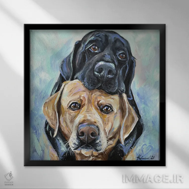 تابلو دکوراتیو عشق توله سگ ها اثر لینزی کیوی - نمای قابدار مشکی