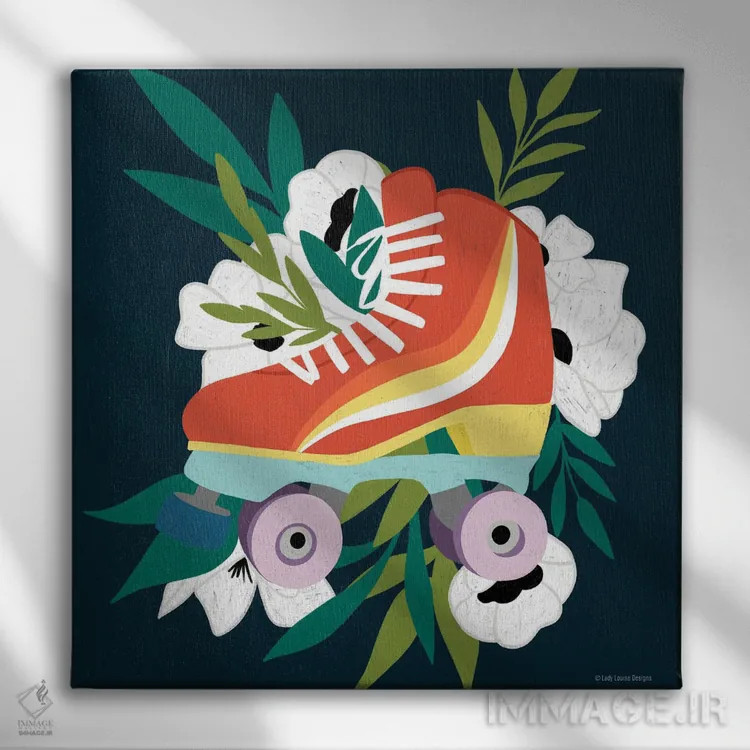 تابلو دکوراتیو اسکیت رولر رترو شماره یک اثر لیدی لوئیز دیزاینز - نمای روبهرو روی دیوار