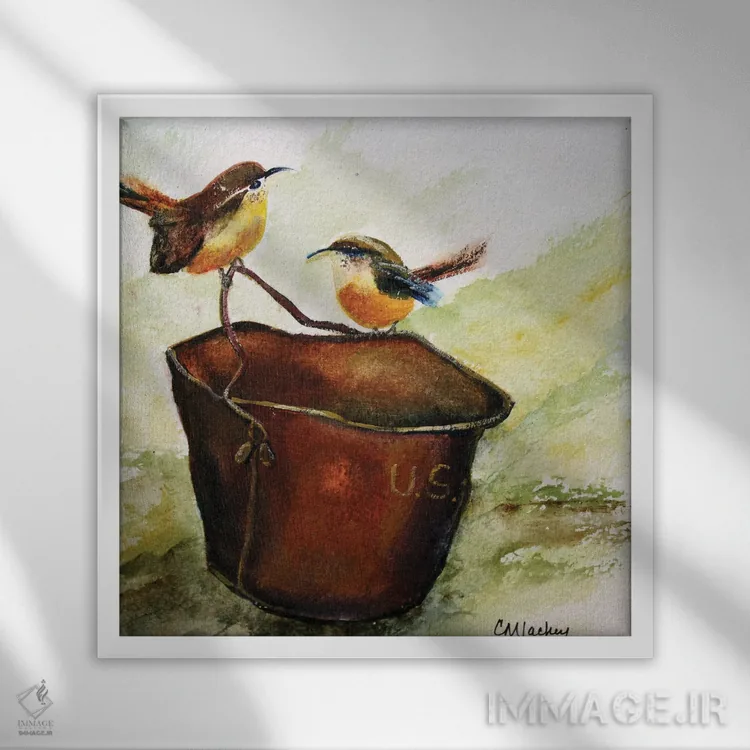 تابلو دکوراتیو فنچ ها اثر شریل میلر لکی - نمای قابدار سفید