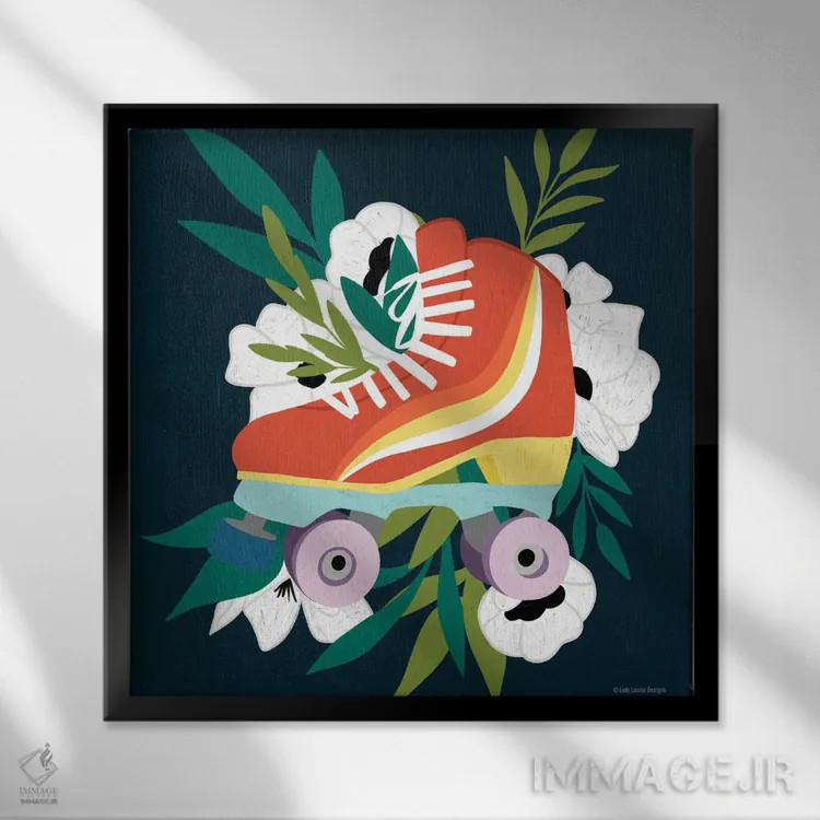 تابلو دکوراتیو اسکیت رولر رترو شماره یک اثر لیدی لوئیز دیزاینز - نمای قابدار مشکی