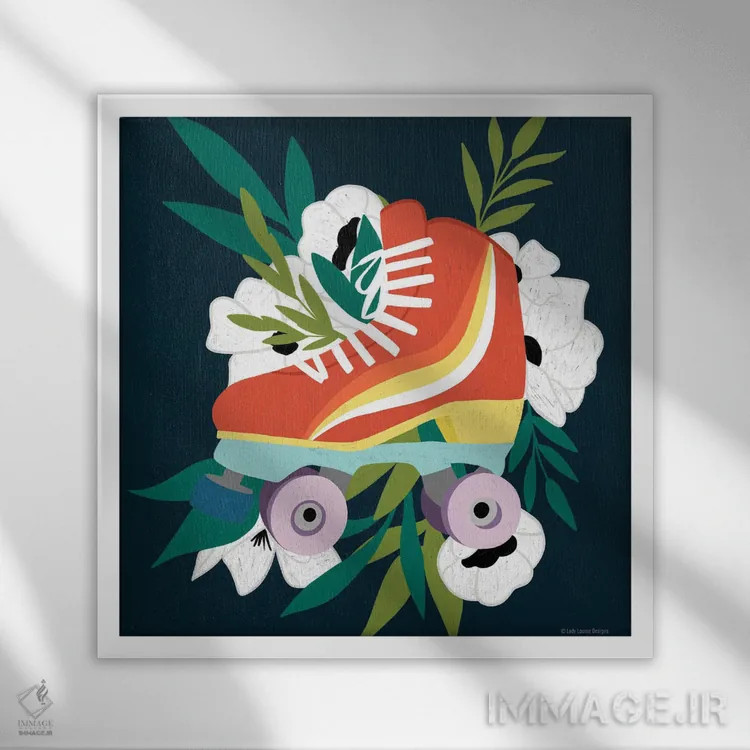 تابلو دکوراتیو اسکیت رولر رترو شماره یک اثر لیدی لوئیز دیزاینز - نمای قابدار سفید