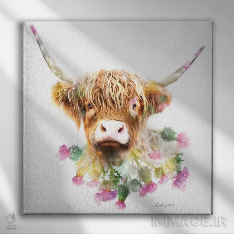 تابلو دکوراتیو گاو کوهستانی گیاهی حیات وحش اثر لولا دیزاین - نمای روبهرو روی دیوار