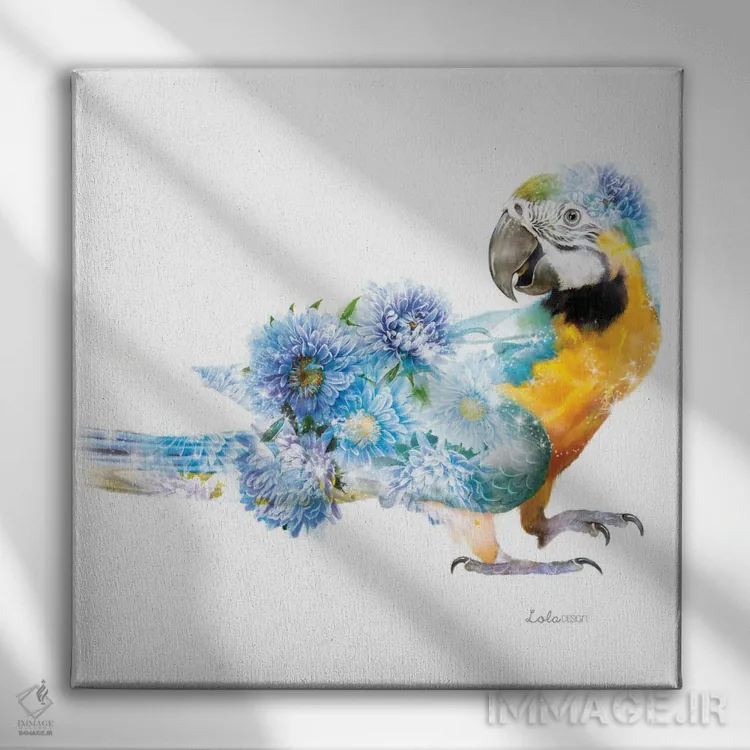 تابلو دکوراتیو طوطی گیاهی حیات وحش اثر لولا دیزاین - نمای روبهرو روی دیوار