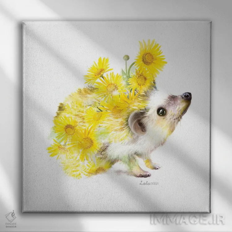 تابلو دکوراتیو جوجه تیغی گیاهی حیات وحش اثر لولا دیزاین - نمای روبهرو روی دیوار