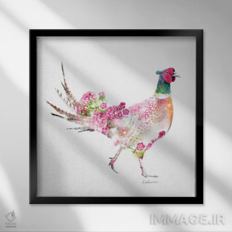 تابلو دکوراتیو قرقاول گیاهی حیات وحش اثر لولا دیزاین - نمای قابدار مشکی