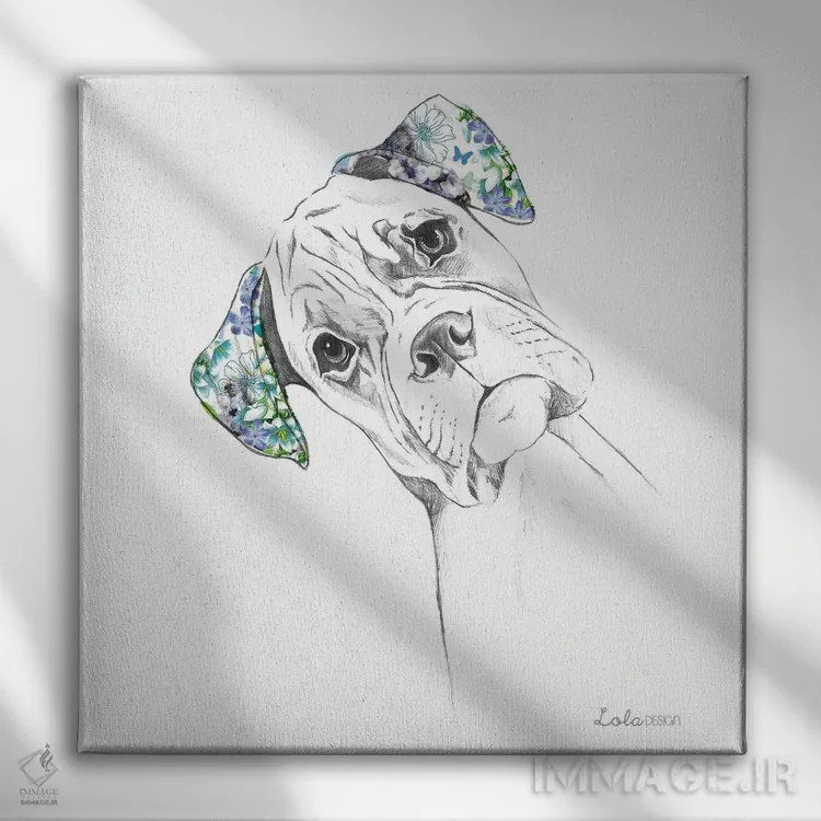 تابلو دکوراتیو پرتره سگ باکسر اثر لولا دیزاین - نمای روبهرو روی دیوار