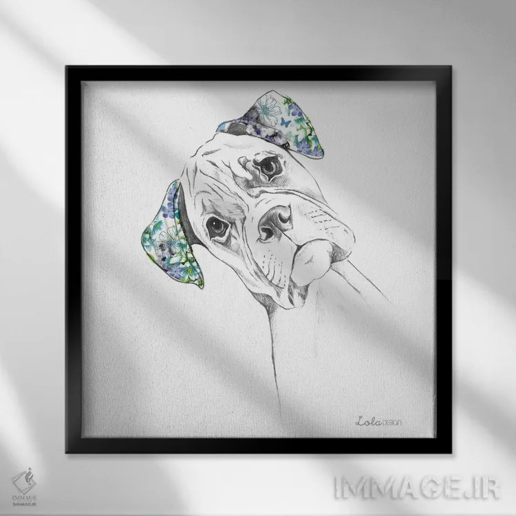 تابلو دکوراتیو پرتره سگ باکسر اثر لولا دیزاین - نمای قابدار مشکی