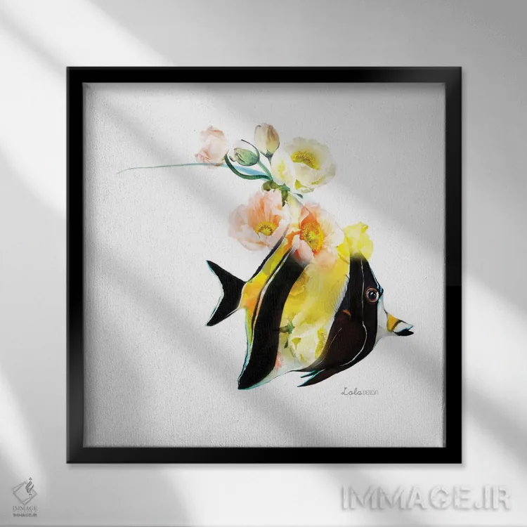 تابلو دکوراتیو ماهی معشوق موری یا آیدول گیاهی حیات وحش اثر لولا دیزاین - نمای قابدار مشکی