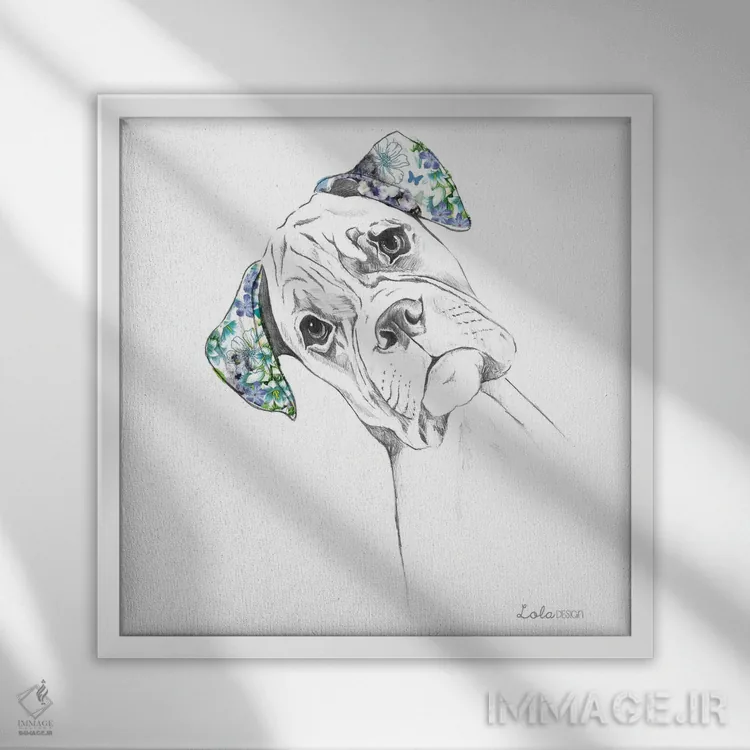 تابلو دکوراتیو پرتره سگ باکسر اثر لولا دیزاین - نمای قابدار سفید