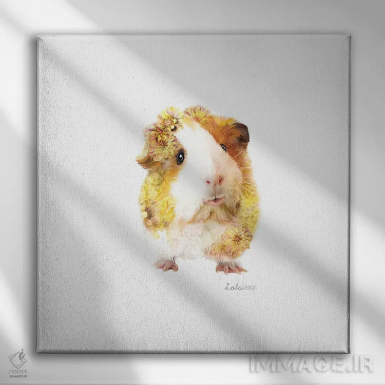 تابلو دکوراتیو خوکچه هندی گیاهی حیات وحش اثر لولا دیزاین - نمای روبهرو روی دیوار