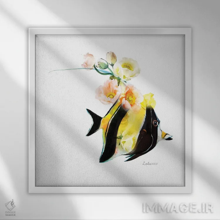 تابلو دکوراتیو ماهی معشوق موری یا آیدول گیاهی حیات وحش اثر لولا دیزاین - نمای قابدار سفید