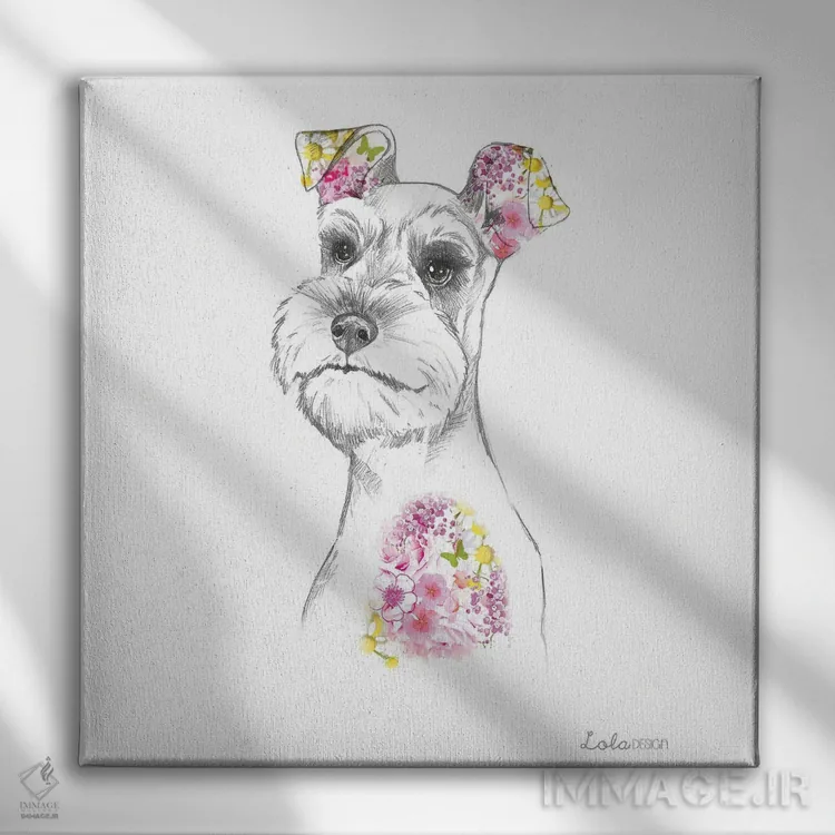 تابلو دکوراتیو پرتره سگ اشناوزر اثر لولا دیزاین - نمای روبهرو روی دیوار