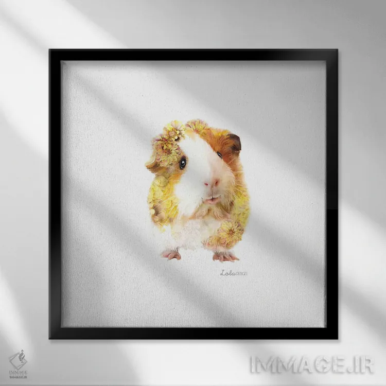 تابلو دکوراتیو خوکچه هندی گیاهی حیات وحش اثر لولا دیزاین - نمای قابدار مشکی