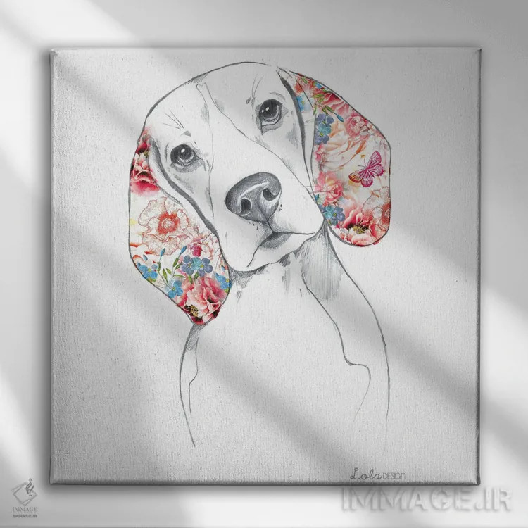 تابلو دکوراتیو پرتره سگ بیگل اثر لولا دیزاین - نمای روبهرو روی دیوار