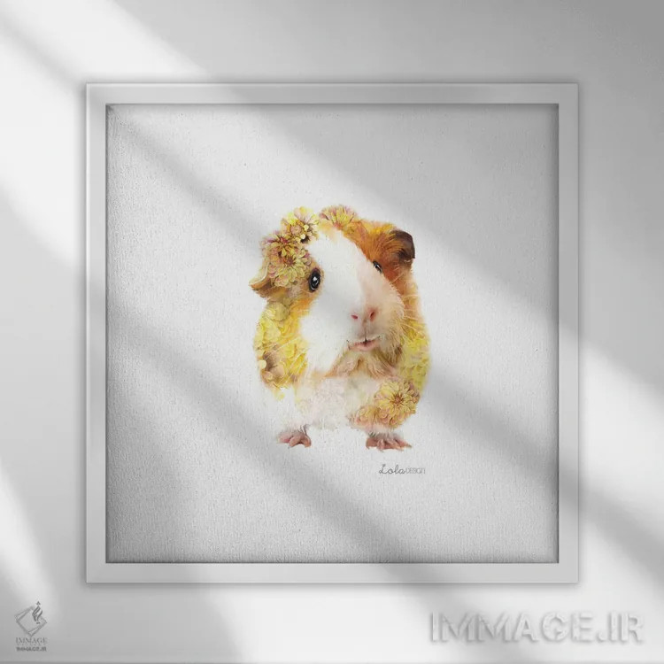 تابلو دکوراتیو خوکچه هندی گیاهی حیات وحش اثر لولا دیزاین - نمای قابدار سفید