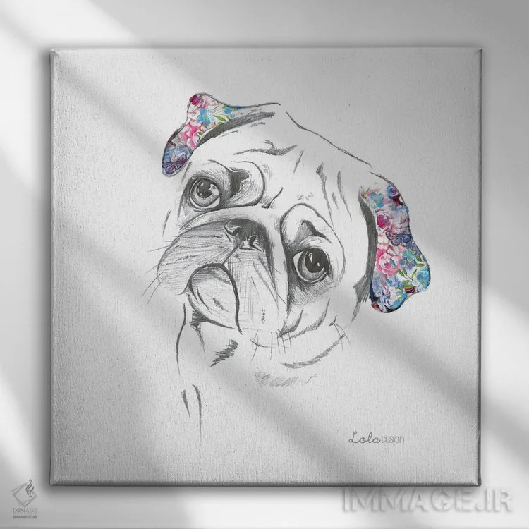 تابلو دکوراتیو پرتره سگ پاگ اثر لولا دیزاین - نمای روبهرو روی دیوار