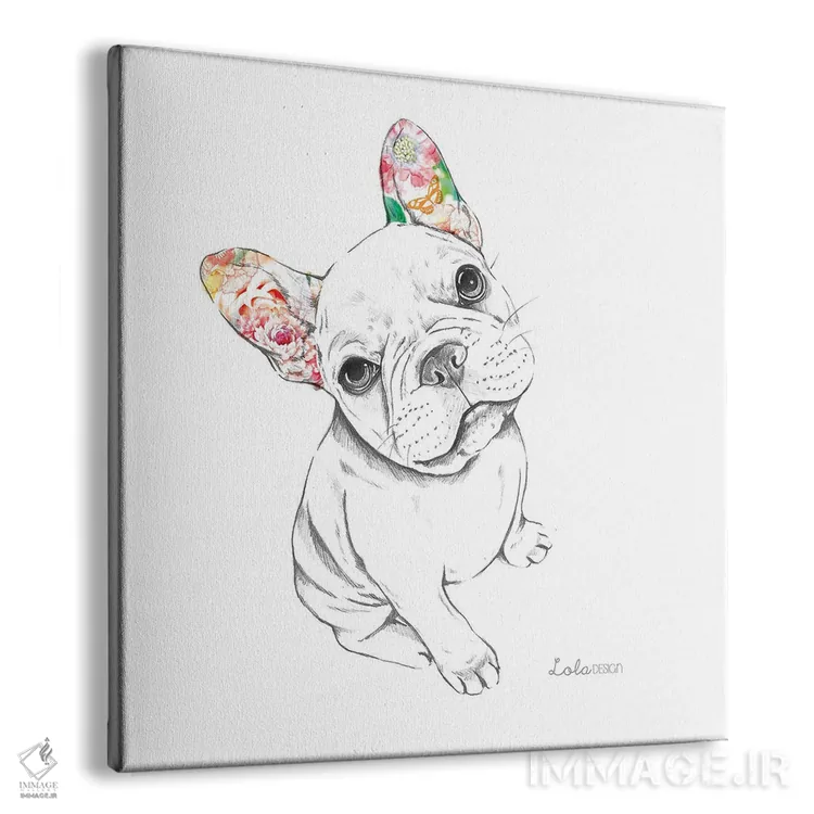 تابلو دکوراتیو پرتره سگ بولداگ فرانسوی نشسته اثر لولا دیزاین - نمای پرسپکتیو محصول