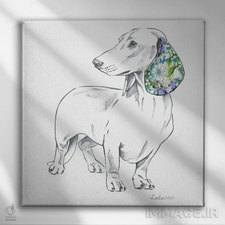 تابلو دکوراتیو پرتره سگ داشهوند اثر لولا دیزاین - نمای روبهرو روی دیوار