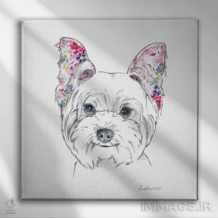 تابلو دکوراتیو پرتره سگ وستی اثر لولا دیزاین - نمای روبهرو روی دیوار