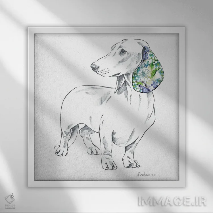 تابلو دکوراتیو پرتره سگ داشهوند اثر لولا دیزاین - نمای قابدار سفید