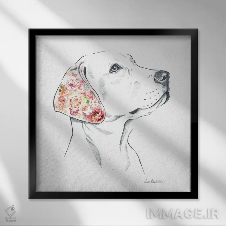 تابلو دکوراتیو پرتره سگ لابرادور اثر لولا دیزاین - نمای قابدار مشکی