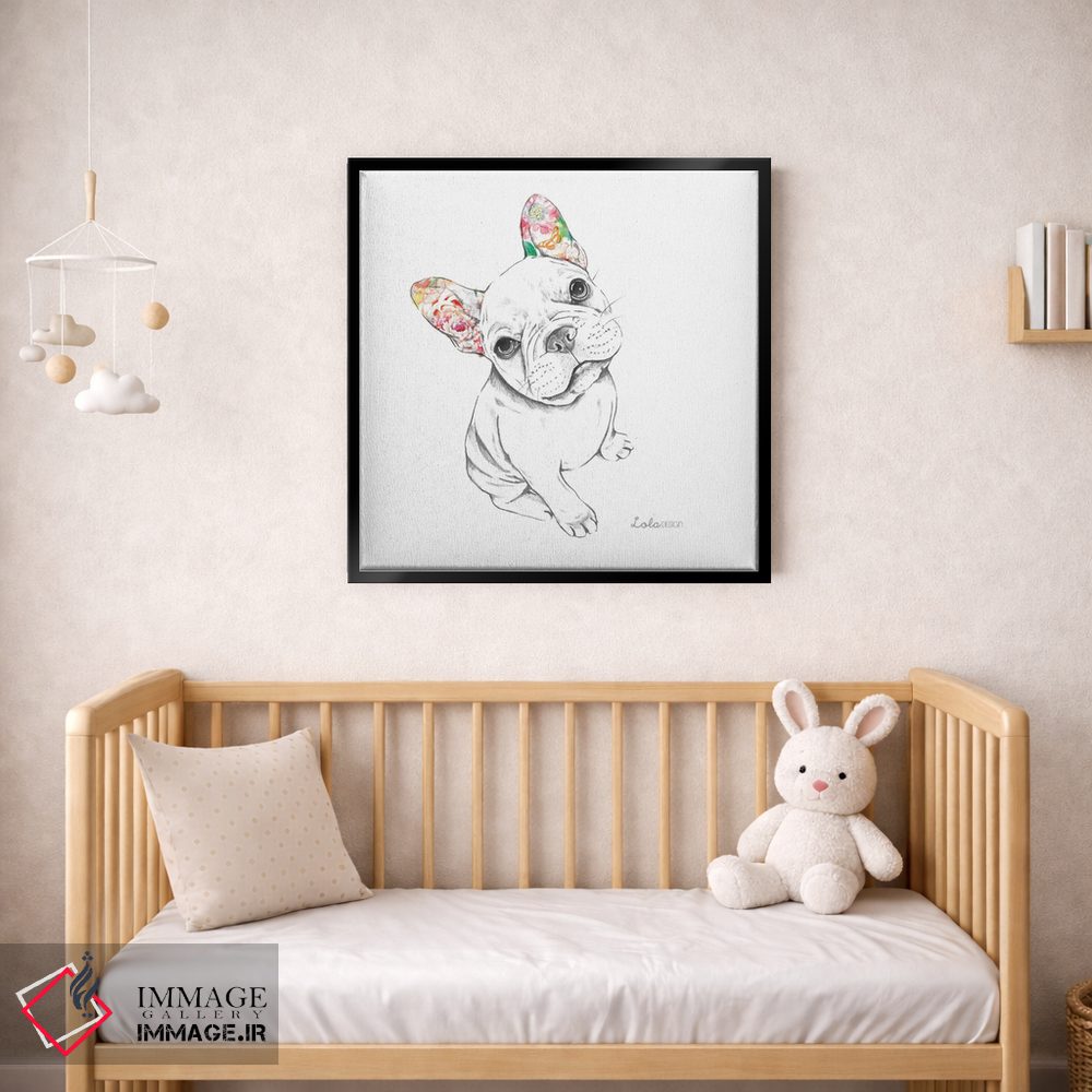 تابلو دکوراتیو پرتره سگ بولداگ فرانسوی نشسته اثر لولا دیزاین - D2B