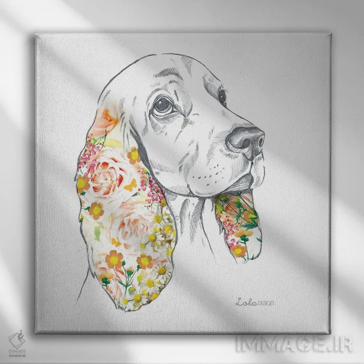 تابلو دکوراتیو پرتره سگ اسپانیل اثر لولا دیزاین - نمای روبهرو روی دیوار