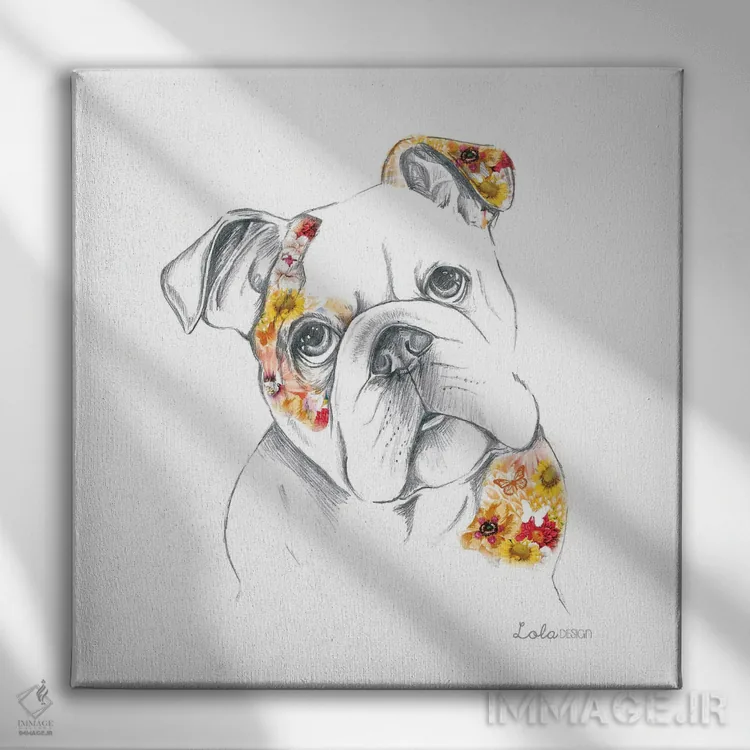 تابلو دکوراتیو پرتره سگ بولداگ انگلیسی اثر لولا دیزاین - نمای روبهرو روی دیوار