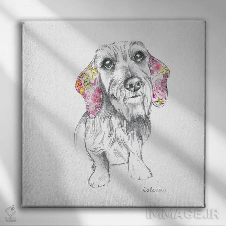 تابلو دکوراتیو پرتره سگ داشهوند مو سیمی اثر لولا دیزاین - نمای روبهرو روی دیوار