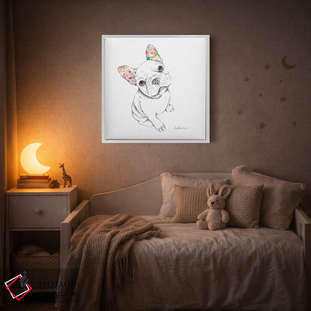 تابلو دکوراتیو پرتره سگ بولداگ فرانسوی نشسته اثر لولا دیزاین - D4W