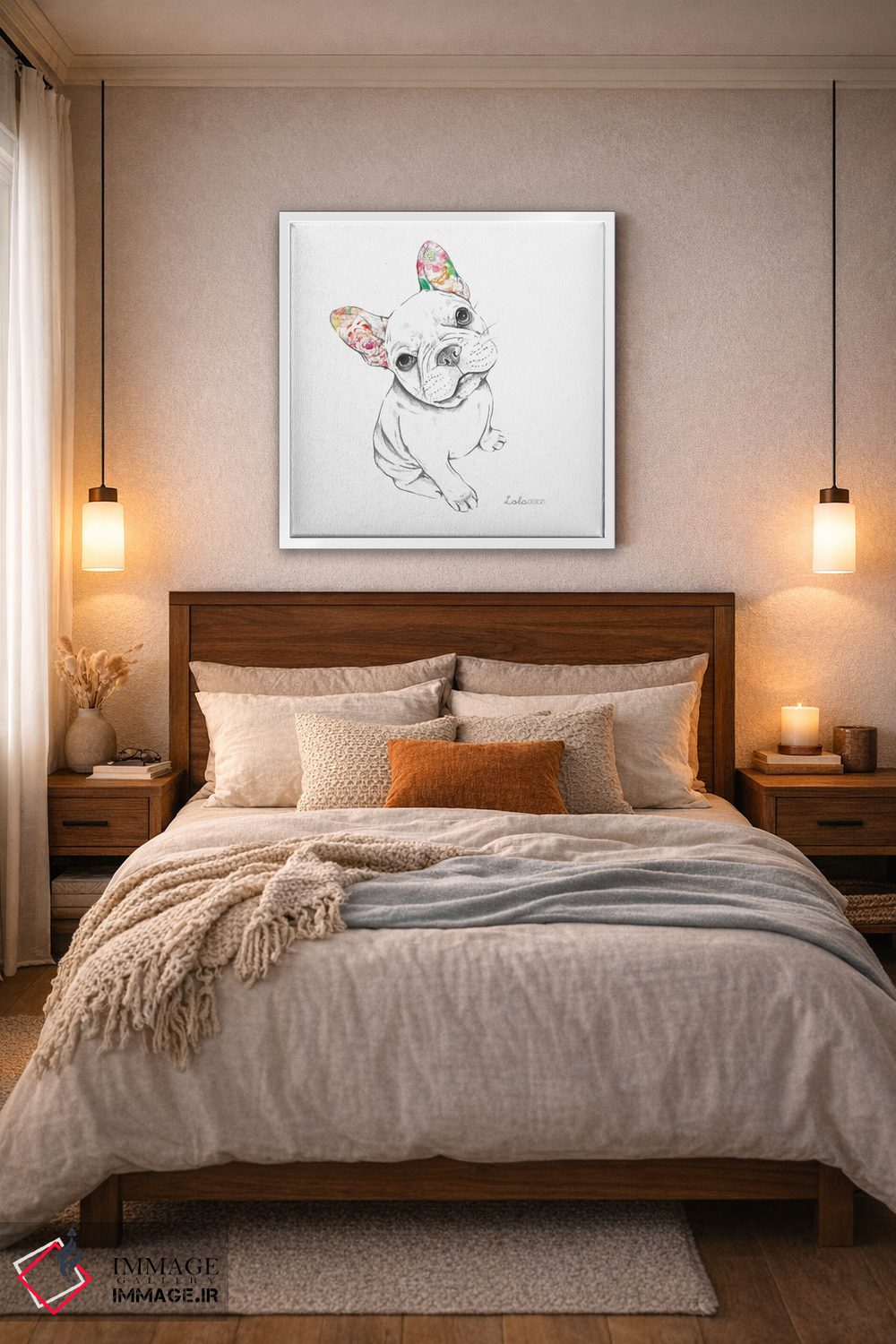 تابلو دکوراتیو پرتره سگ بولداگ فرانسوی نشسته اثر لولا دیزاین - D5W