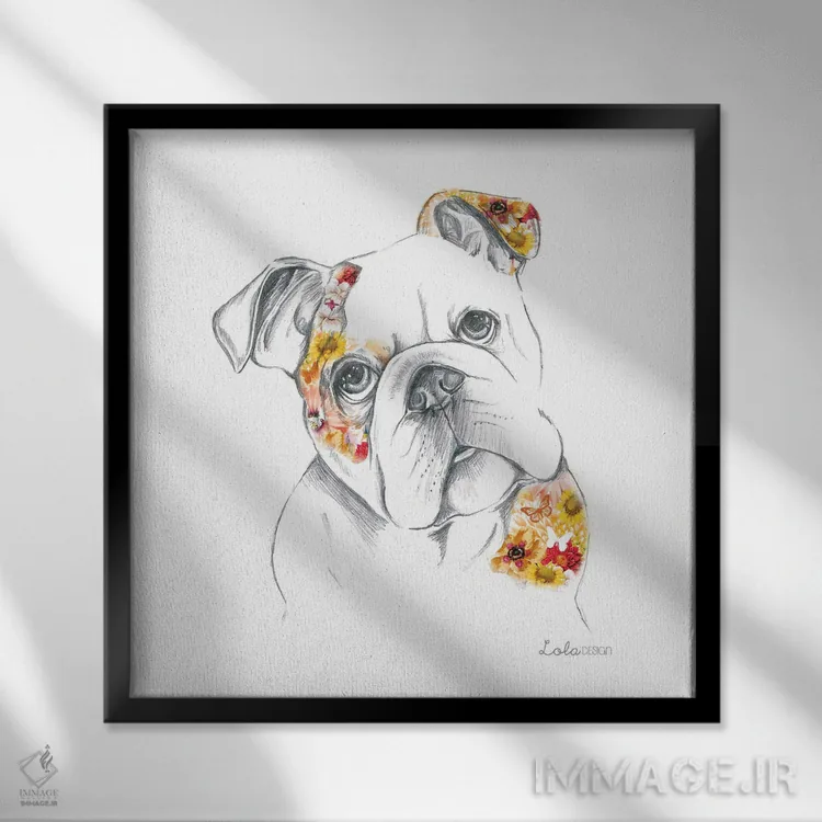 تابلو دکوراتیو پرتره سگ بولداگ انگلیسی اثر لولا دیزاین - نمای قابدار مشکی