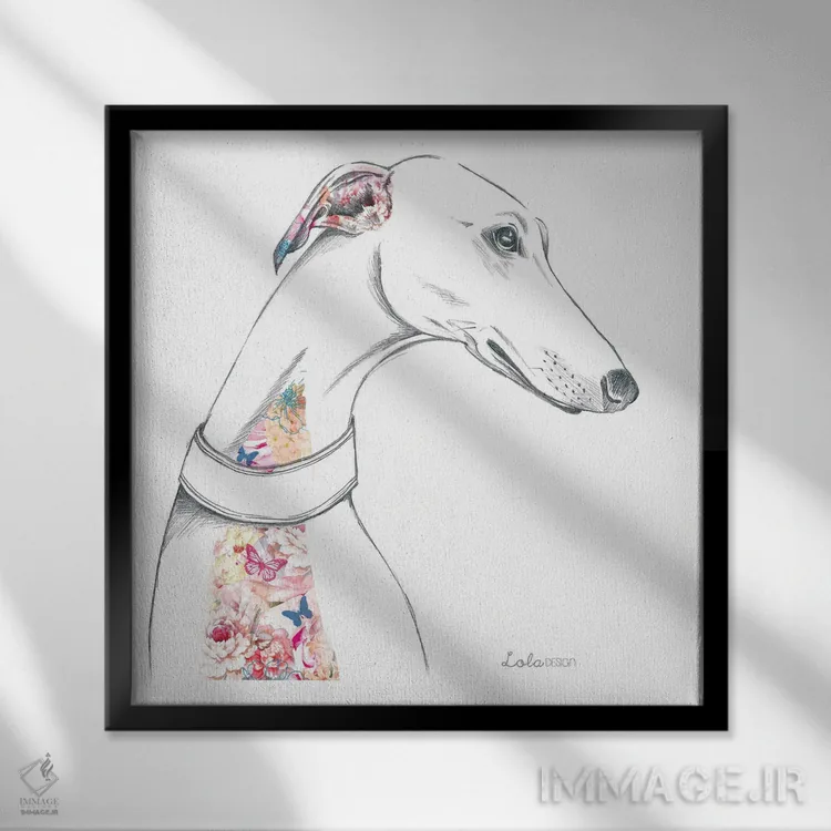 تابلو دکوراتیو پرتره سگ گری هوند اثر لولا دیزاین - نمای قابدار مشکی