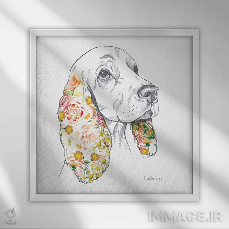 تابلو دکوراتیو پرتره سگ اسپانیل اثر لولا دیزاین - نمای قابدار سفید