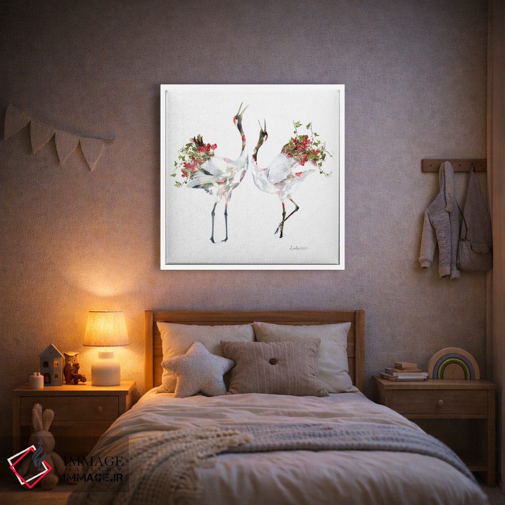 تابلو دکوراتیو درناهای ژاپنی با تم گیاهی و حیات وحش اثر لولا دیزاین - D1W