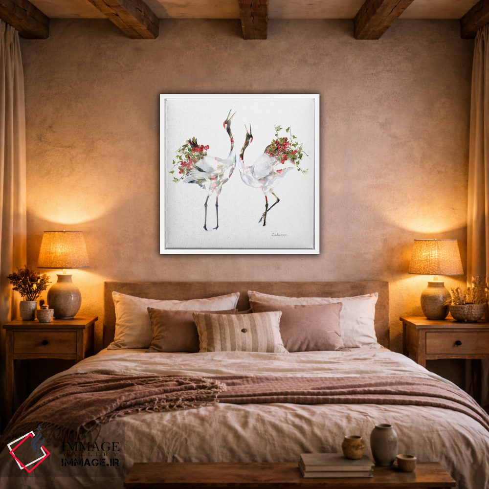 تابلو دکوراتیو درناهای ژاپنی با تم گیاهی و حیات وحش اثر لولا دیزاین - D3W