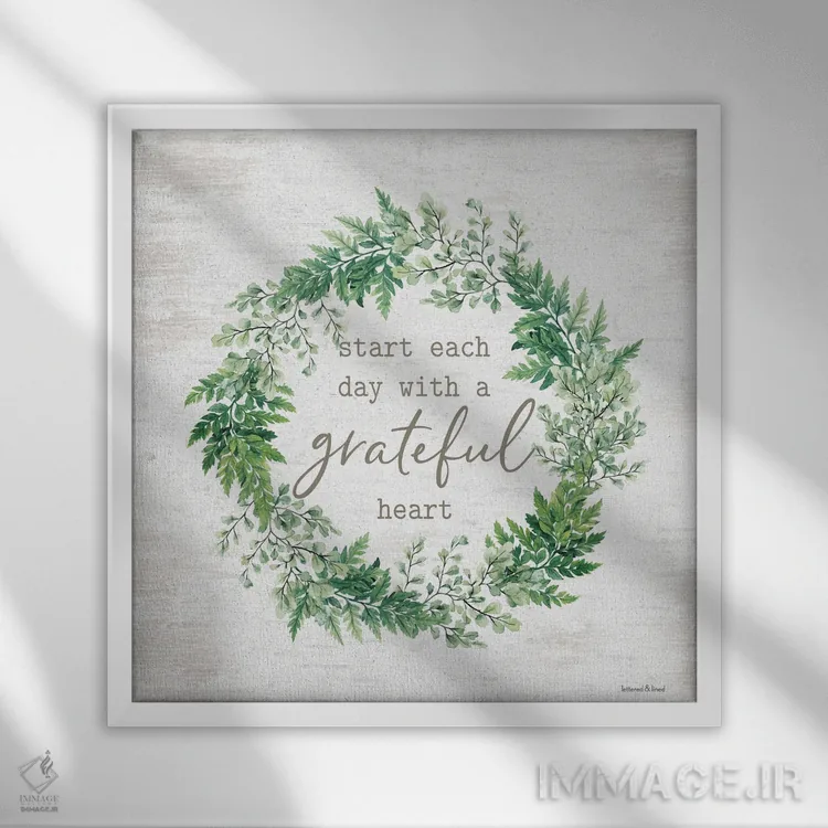 تابلو مدرن حلقه گل قلب سپاسگزار اثر لترد اند لایند - نمای قابدار سفید