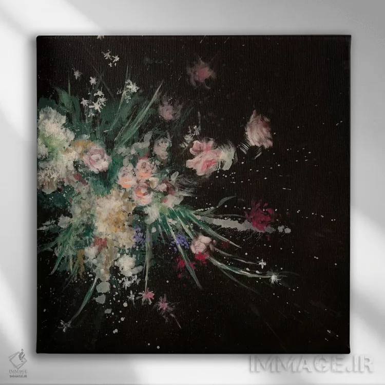 تابلو انتزاعی بمب گلبرگی اثر لورا می دوریس - نمای روبهرو روی دیوار