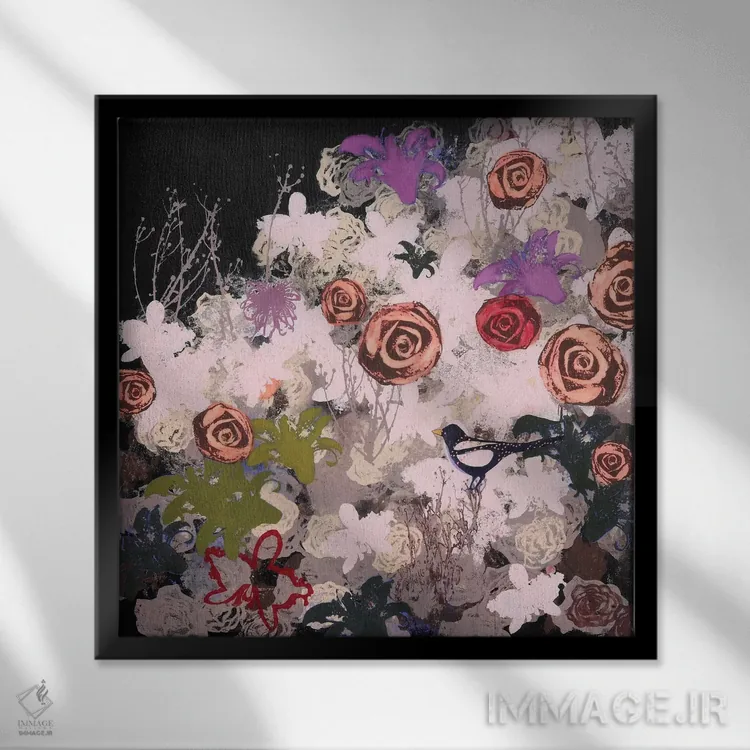 تابلو انتزاعی شکوفه شب اثر لورا می دوریس - نمای قابدار مشکی