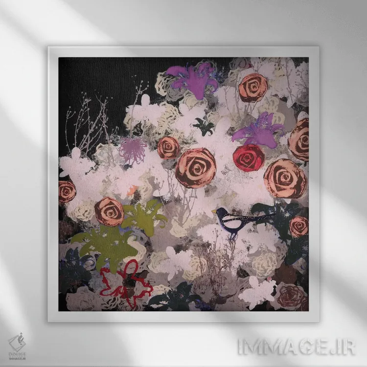 تابلو انتزاعی شکوفه شب اثر لورا می دوریس - نمای قابدار سفید