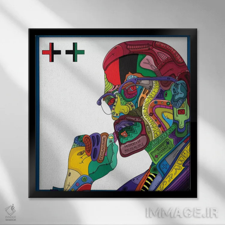 تابلو دکوراتیو قرمز دیترویت اثر ادو - نمای قابدار مشکی