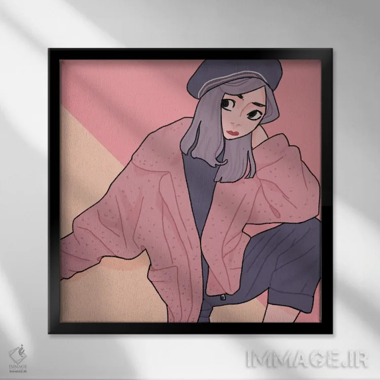 تابلو دکوراتیو خرس صورتی اثر لوسی میشل - نمای قابدار مشکی