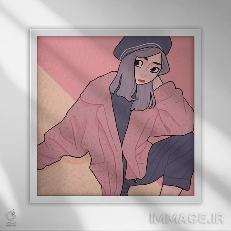 تابلو دکوراتیو خرس صورتی اثر لوسی میشل - نمای قابدار سفید