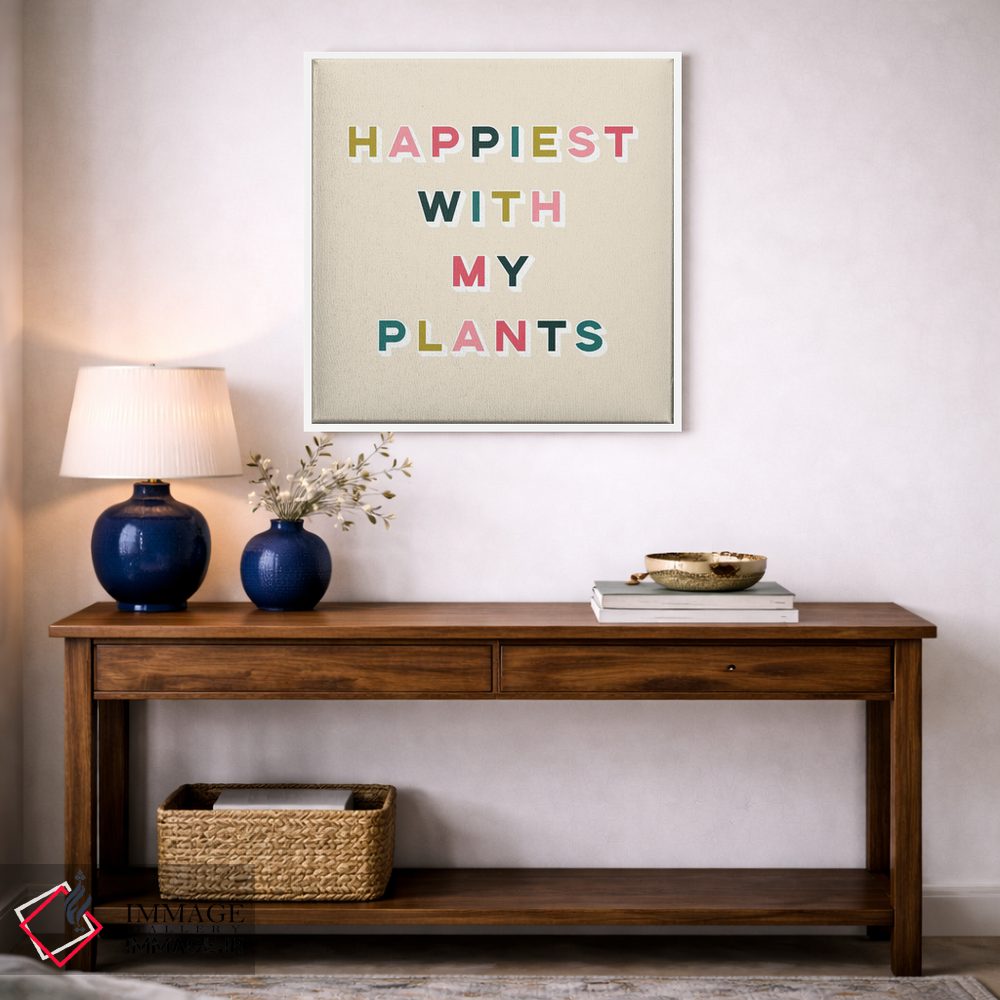 تابلو مدرن خوشحال ترین در کنار گیاهانم اثر لوسی میشل - D2W