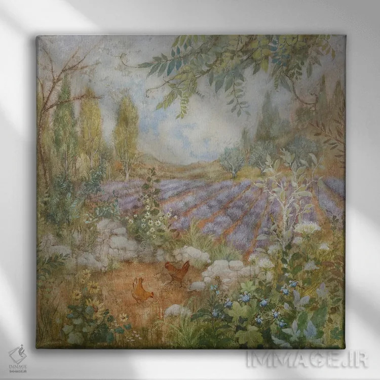 تابلو دکوراتیو مزرعه لاوندرها اثر لیزا مری کیندلی - نمای روبهرو روی دیوار