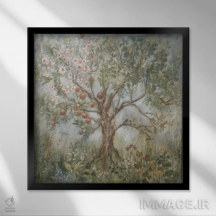 تابلو دکوراتیو درخت زندگی اثر لیزا مری کیندلی - نمای قابدار مشکی